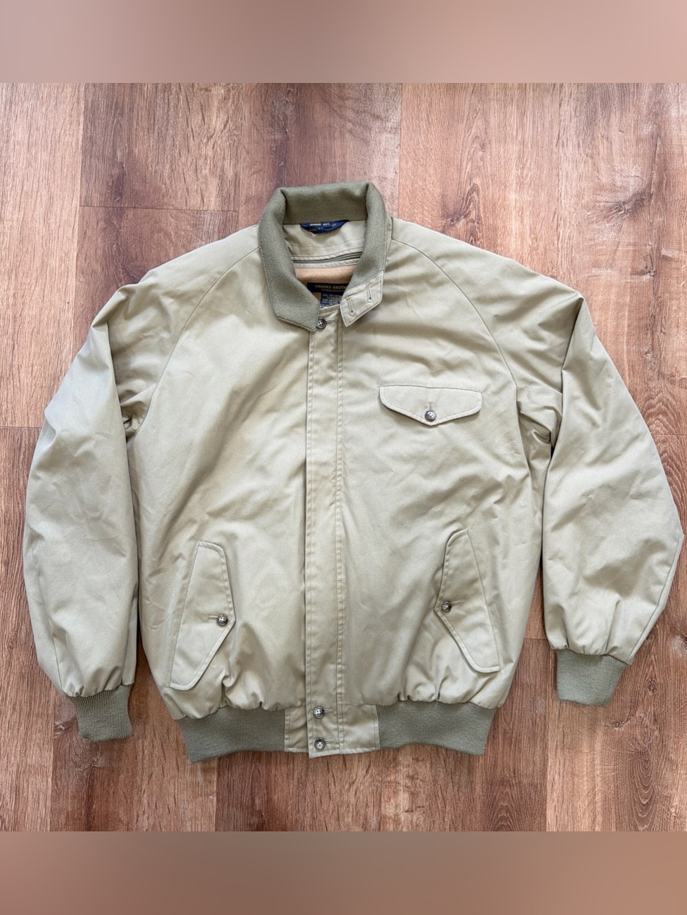 Vintage Brooks Brothers Bomber Jacket Mens 40L Tan Wool Lined Full Zip